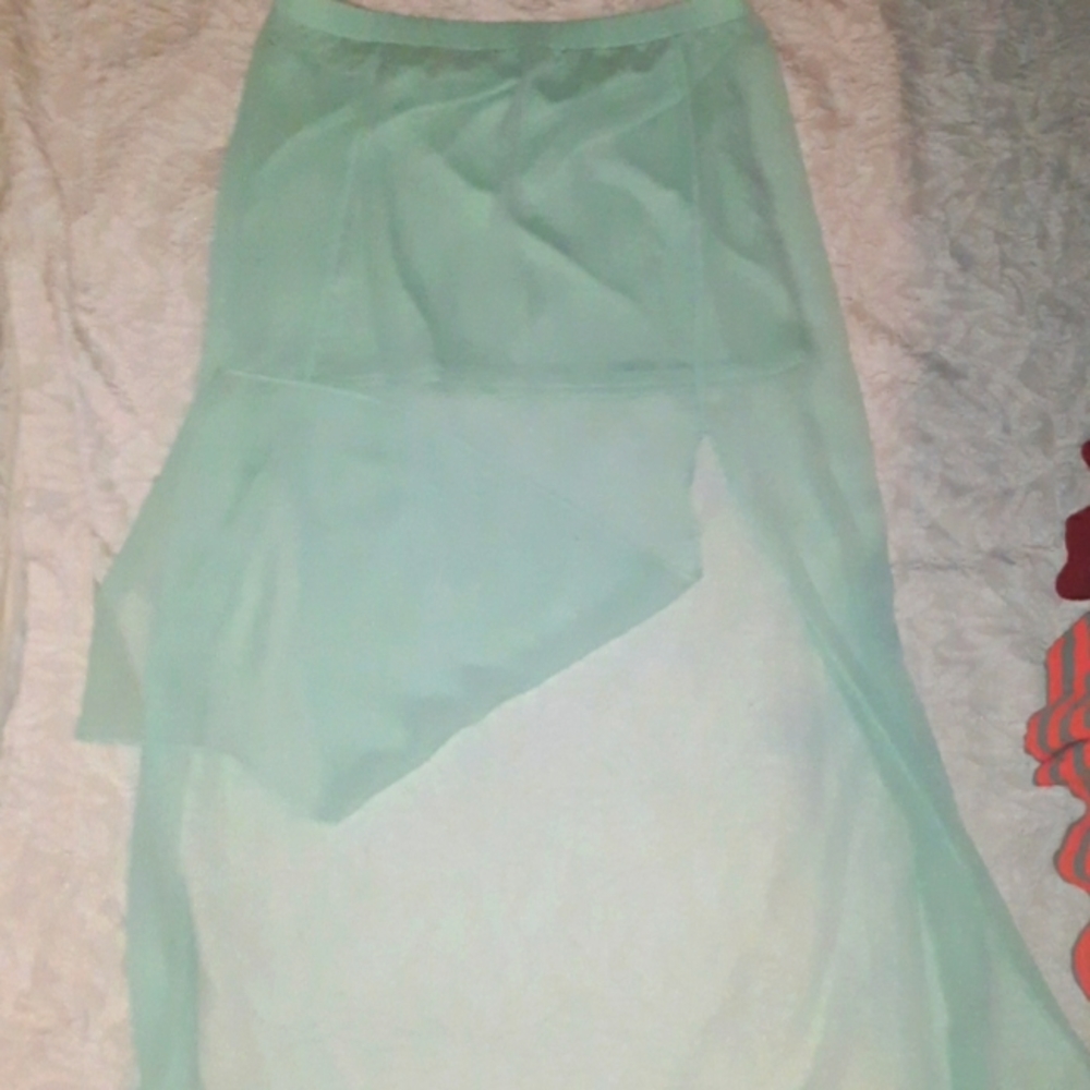 Express sea green high low skirt